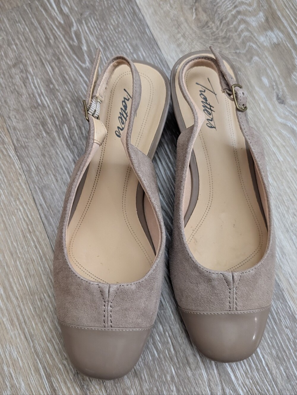 Women's Trotters Dea Suede Slingback Block Low Heel Pump, Suede, Beige, Size 6W